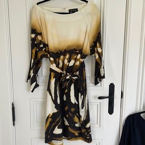St John silk dress. Beautiful wide neck silk dress with a butterfly like motif.